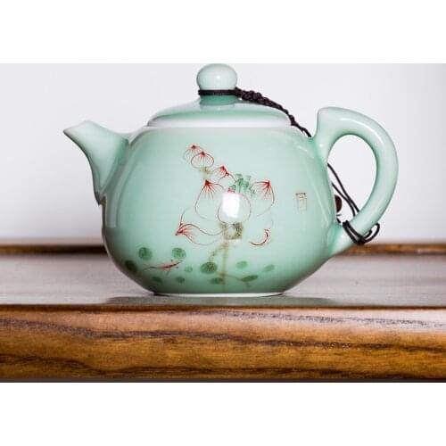 Longquan Celadon Hand-Painted Ceramic Teapot Yixing Teapot Filter Kung Fu Tea Pot Single Hand-Large Teapot