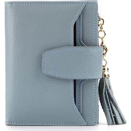 Women Genuine Leather Wallet Tassel Short Purse Women Leather Coin Pocket Purse Leather Female Card Holder Case Wallet