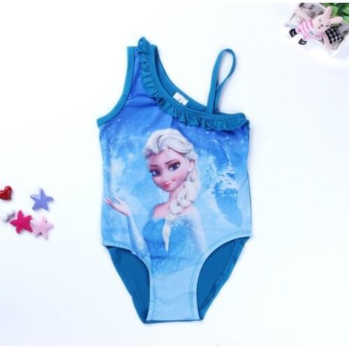 Little Girls Cartoon Bikini Disney Polyester printing Swim Wear Kids One-Piece Tankini Child Elsa Sleeveless Suspender Swimsuit
