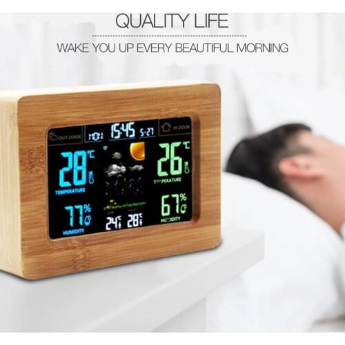New Multi Function Weather Forecast Clock Wifi Intelligent Wood Weather Electronic Alarm Clock