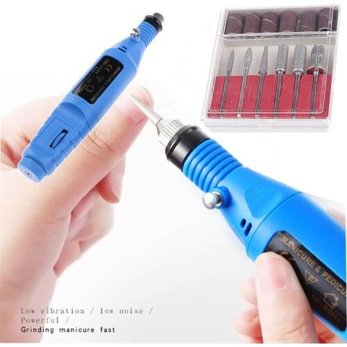 Nail Art Drill Treatments Kit Machine Electric File Buffer Bits Acrylics Manicure Pedicure Hands & Nails Repair EU Plug - Blue