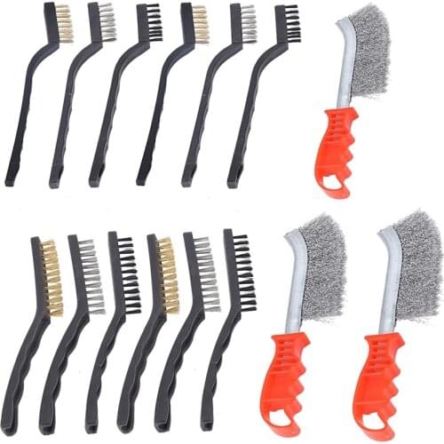 15Pcs Scratch Wire Brush Set Stainless Steel Brass Nylon Hand Wire Brush for Cleaning Welding Slag, Rust Removal