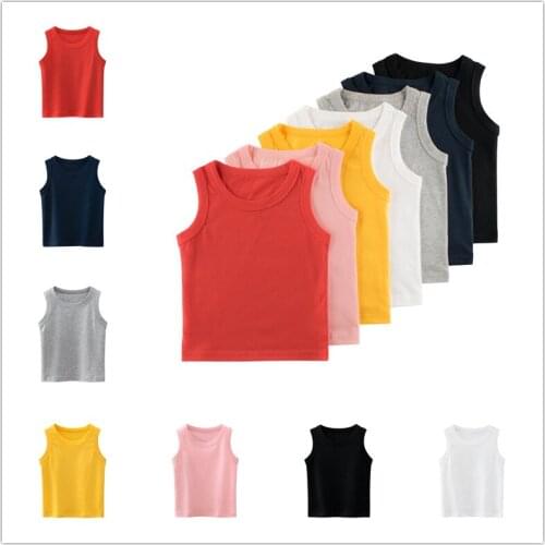 New 2021 Summer Kids Girls Baby Fashion T Shirt Soild Sleeveless Vest Cotton Boys Children O-neck T-Shirts Tops Clothing