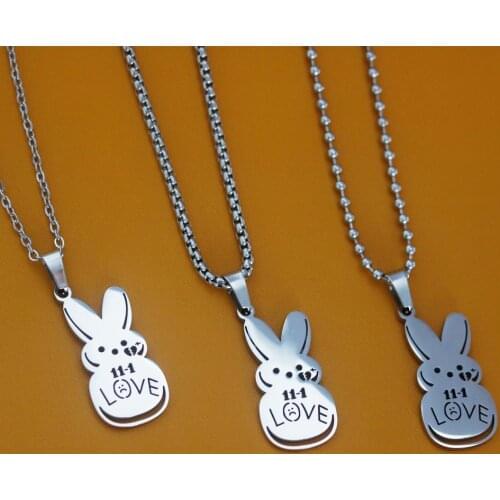 Women Fashion Lovely Long Ear Bunny Pendant Necklaces Titanium Steel Charm Playboy Hip Hop Necklace Party Jewelry Collier Femme