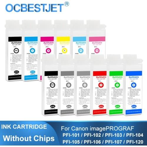 PFI-101 PFI-102 PFI-103 PFI-104 PFI-105 PFI-106 PFI-107 PFI-120 Refillable Ink Cartridge Without Chip For Canon Printer 260ML/PC