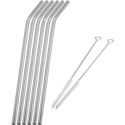 Stainless Steel Drinking Straws Reusable Metal Pointed Bubble Tea Straws Tubule Cleaner Brush with Pouch Bag Set