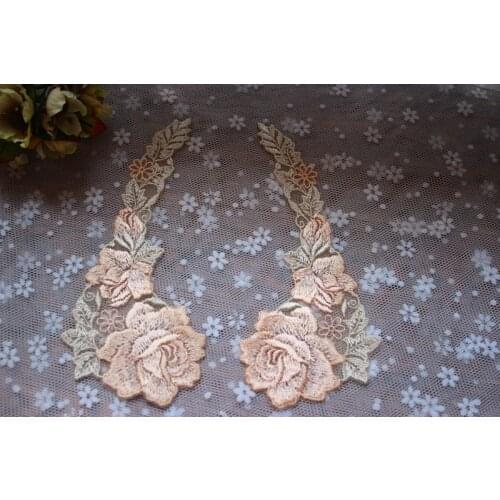 Size17*7cm (5pairs/lot) DIY Craft Pretty Light Pink with Yellow Venise Embroidered Lace Applique Lace Patch