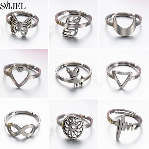 Bohemian Geometric Adjustable Rings For Women Jewelry Stainless Steel Cat Moon Star Horse Infinite Heart Ring Enagagement 2021