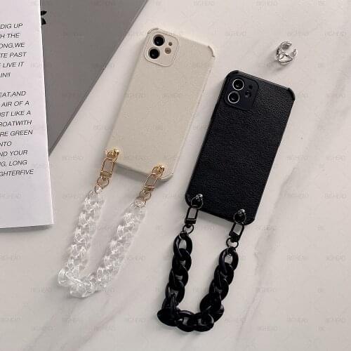 Wrist Bracelet Luxury Leather Soft Phone Case for iPhone 12 11 Pro Max Mini SE 2020 X XS XR 7 8 Plus 6 6S Lanyard Necklace Cover