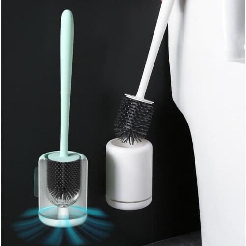Silicone Head Toilet Brush Quick Draining Clean Tool Wall-Mount Or Floor-Standing Cleaning Brush Bathroom Accessories