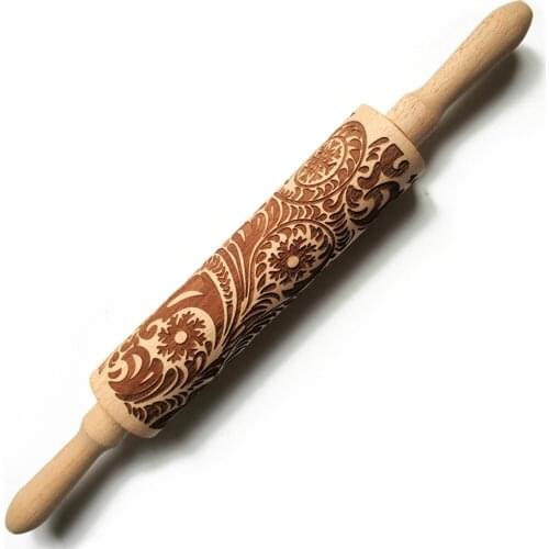 Customize pattern clay roller pin Christmas rolling pin laser carved embossing stick snowflake rattan rolling pin