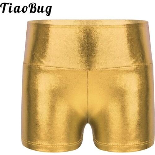 TiaoBug Kids Teens Metallic Shiny Gymnastics Sports Shorts High Waist Dance Shorts Activewear Girls Sports Workout Dance Wear