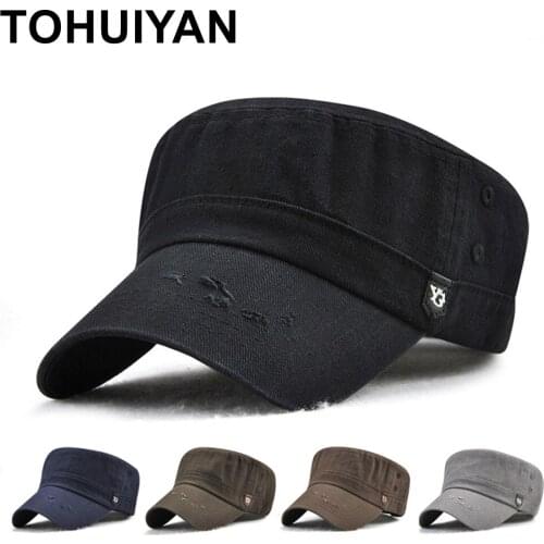 [TOHUIYAN] Classic Army Cap For Men Distressed Cotton Cadet Hat Adult Gorra Military Hats Women Branded Bone Flat Top Caps
