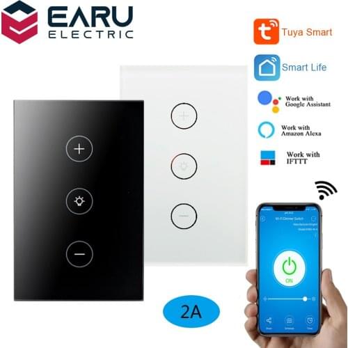 US WiFi Smart Glass Panel Wall Touch Switch Light Dimmer Switch Smart Life Tuya APP Remote Control for Amazon Alexa Google Home