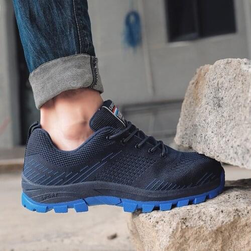 Work Safety Shoes For Men Summer Breathable Boots Working Steel Toe Anti-Smashing Construction Safety Work Sneakers