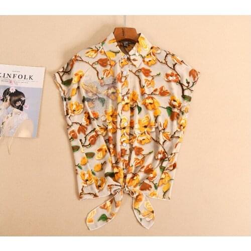 Ladies Women Adult Detachable Lapel Shirt Fake Collar floral sleeveless chiffon shirt Spring Pocket Official Tops shirt collar