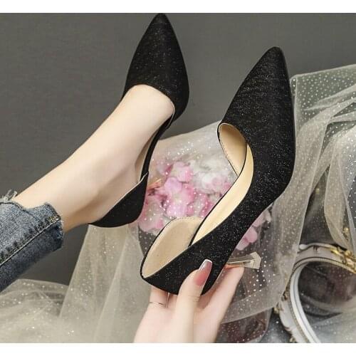 Womens Shoes Color Matching Metal Pointed Satin High-heeled Shoes Women 2020 New Fine with Wild Four Seasons Banquet Shoes