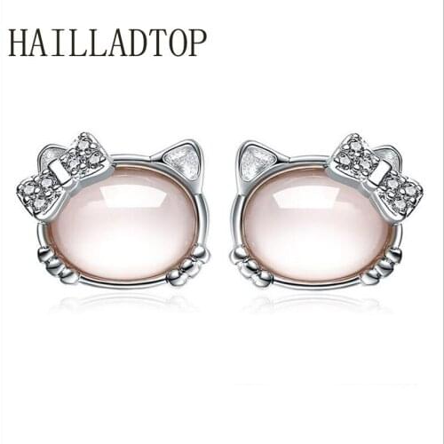Pink Crystal Earrings Pendientes Mujer Moda Men Bijoux Stud Earrings Nausnice Cute Cat Kids Oorbellen Fashion Animal Schmuck