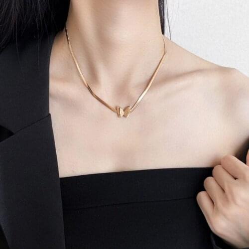 316L Stainless Steel New Fashion Fine Jewelry 2 Layer Matte Butterfly Charms Snake Chain Choker Necklaces & Pendants For Women