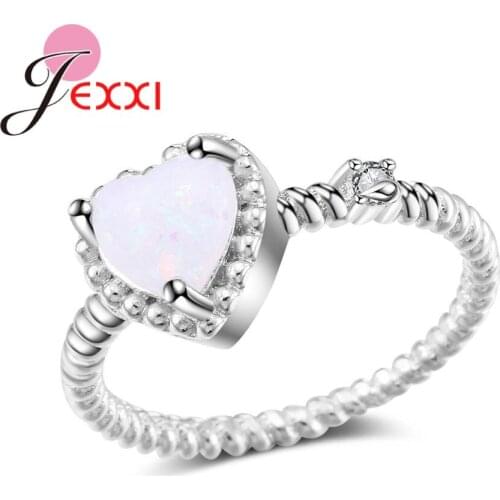 Classic Heart Shape Opal Rings For Lovely Women Pretty Charming Gifts Rope Circle Pattern 925 Sterling Silver Jewelry Item