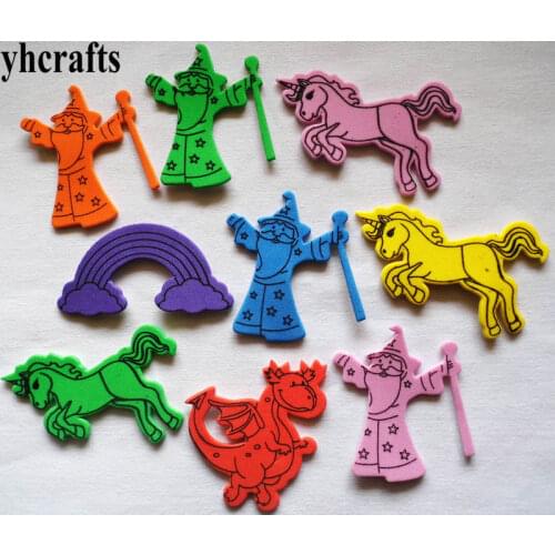 1bag/LOT,Rainbow horse santa dragon foam stickers Kindergarten craft diy toys Wall decoration Early learning educational toys