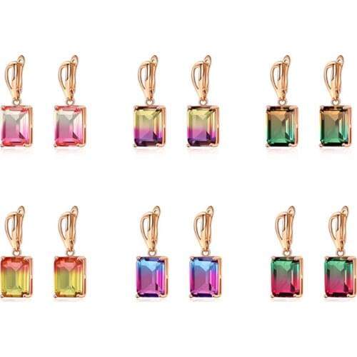 Rectangle Cubic Zirconia Pendants Copper Ear Clips Birthstone Earrings KC Gold Color Earring For Women Wedding Trendy 1 Pair