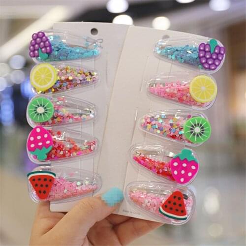 2/5/10 Pcs Girls Cute Fruit Hairpins transparent Quicksand Hair BB clip Side collet Barrettes Headband Kids Hair accessories