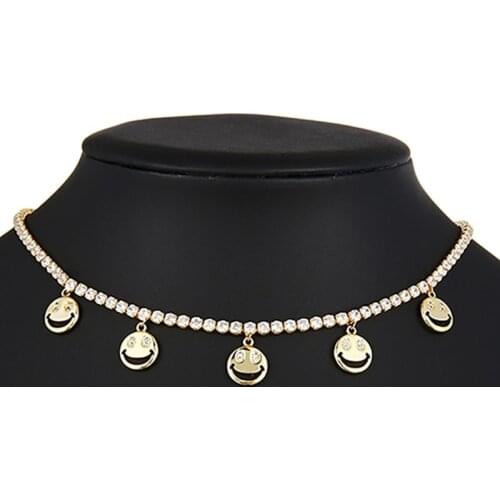 3Pcs New Fashion Choker Necklace Gold Color Smile Face Pendant Charm Necklace for Women Cz Tennis Clavicle Chain Necklace Jewely