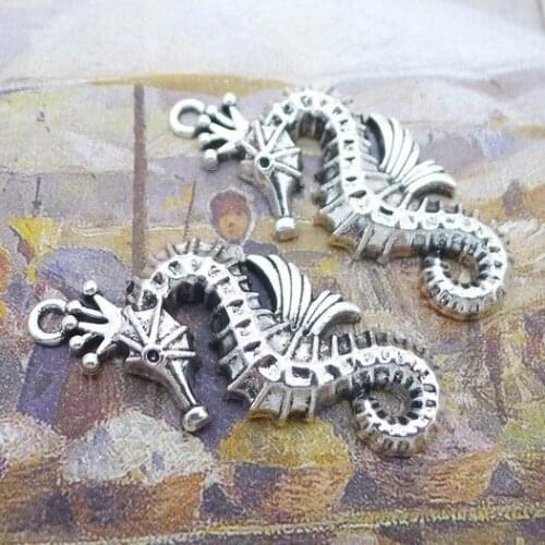 4 PCS/Lot 18mm*38mm Pendant Antique Silver Color Sea Horse Charms For DIY Jewelry Making DIY Keychain