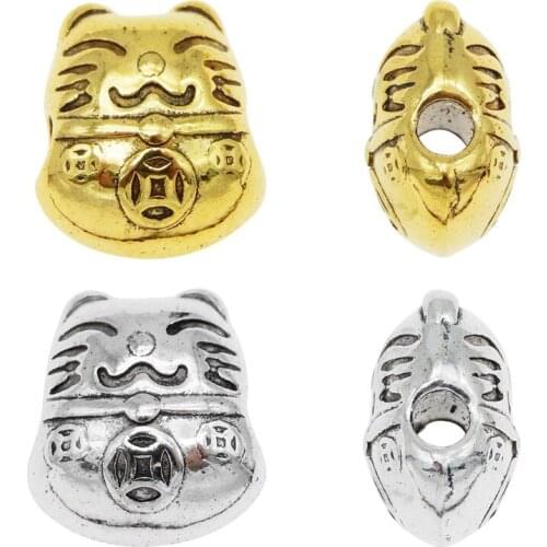 8PCS Animal Cat Bead Antique Golden For Jewelry Making Lucky Cat Bangle Charms Crafts DIY BraceletsColor