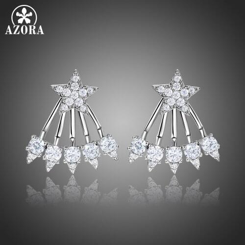 AZORA Five Claws AAA+ Clear Cubic Zirconia Pentagram Drop Earrings Rhinestone Geometric Pendientes Aro Mujer Jewelries TE0354