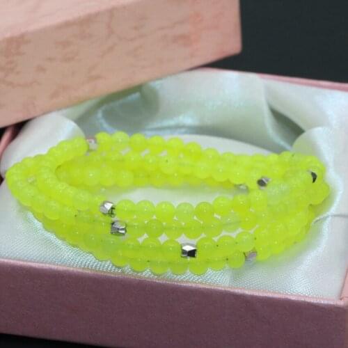 Free shipping long chain 4 rows lemon jades chalcedony stone 4mm round beads multilayer bracelets magnetic clasps jewelry B2764