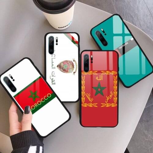 Morocco Flag Coat Of Arms Phone Case Tempered glass for Huawei P9 P10 P20 P30 Pro Plus Lite Mate 9 NOVA 3E 3I