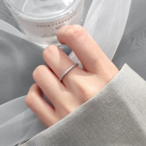 DAIWUJAN Temperament Single Row Crystal Thin Open Rings Stackable 925 Sterling Silver Rings For Fashion Women Wedding Jewelry