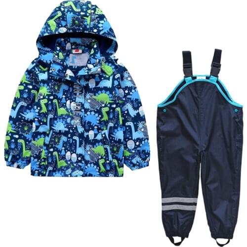 Children/kids/boys wind suit jacket & pants, water resistance suit, kids windproof clothing set with dinosaur print