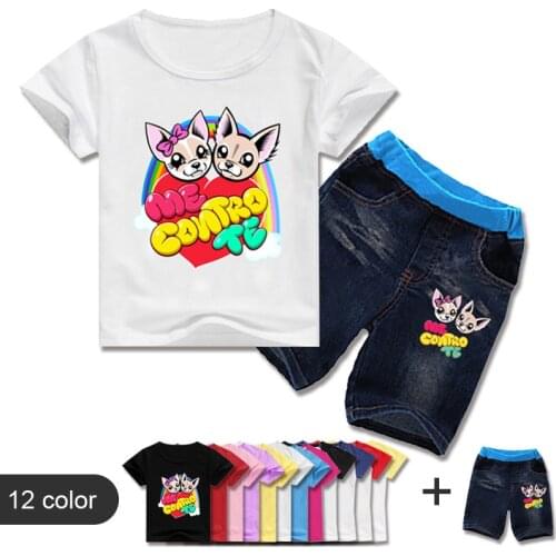 Summer Children Clothing Sets Baby Boys Cartoon Me Contro Te Print T-Shirt+Pants 2PCS Suits Girls Shirt Jeans Denim Kids Sets