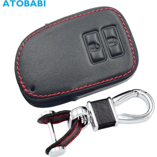 Leather Car Key Case For Toyota Prado Vios Yaris Previa 2 Buttons Smart Remote Fob Shell Cover Keychain Protector Bag Accessory