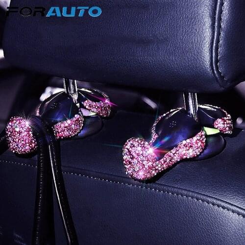 FORAUTO 1 Pcs Car Back Seat Hook Artificial Crystal Diamond Bling Bling Headrest Hanger Hideable Universal