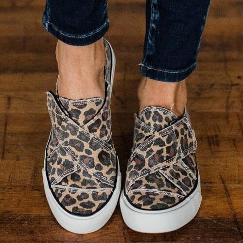 Women Hook Loop Leopard Flats Woman Slip On Canvas Shoes 2021 Ladies Vulcanized Female Loafers Womens Footwear Plus Size 35-43
