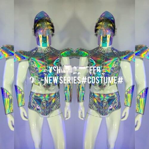 Space Costumes Man model catwalk show stage Furture party Nightclub GOGO Mens Armor Laser Costume