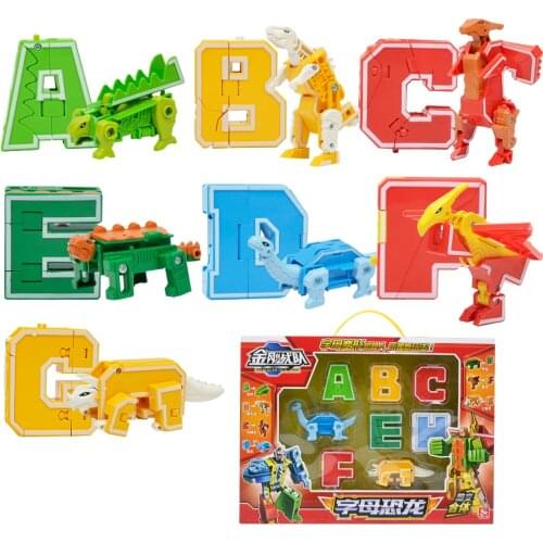 7Pcs Dinosaur Alphabet Blocks Transform Robots Toy Playset Combinate to Big Robot - Early Letter Learning Education for Kid Boys