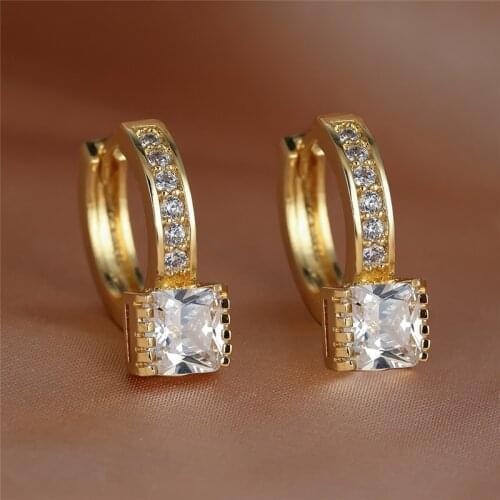 Small Square White Zircon Earrings Luxury Crystal Hoop Earrings Charm Gold Silver Color Wedding Earrings For Women Bride Jewelry
