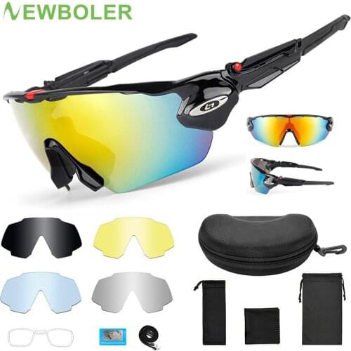 NEWBOLER 5 Lens Polarized Cycling Glasses Outdoor Sports Bicycle Glasses MTB Road Bike Sunglasses Goggles Eyewear For Men Women