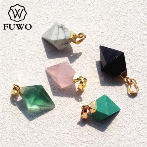 FUWO Natural Stone Pyramid Pendant With 24K Gold Electroplated Semi-precious Stone Point Charm Jewelry Making PD106