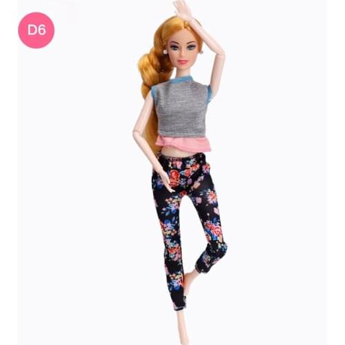 Grey Pink Sleeveless Shirt Tops & Floral Pants Trousers For Barbie Doll Clothes Outfits For Barbie Dollhouse Children DIY Toys