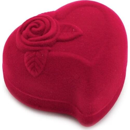 Jewelry Ring Box Velvet Heart Shaped Red Rose Pattern Love Ring Storage Display