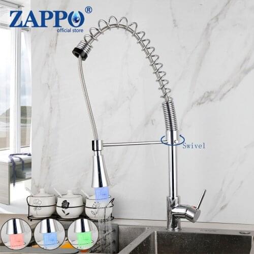 ZAPPO Solid Brass Kitchen Faucet Pull-out Spray Mixer Dual Function Water Faucets Flow Swivel Spout Single Handle Mixer Tap Sink