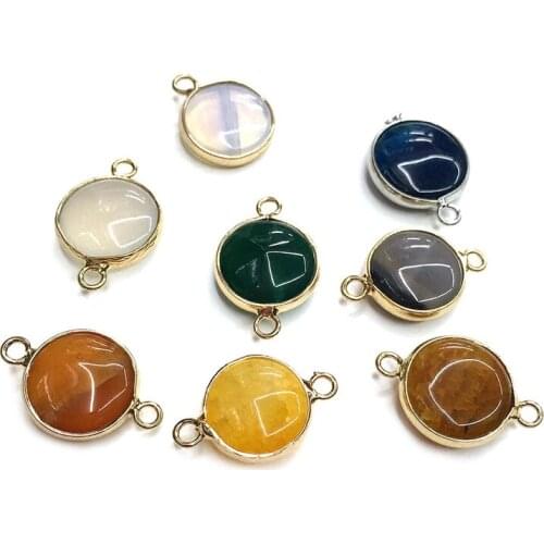 Natural Agates Stone Connectors Round Gold-plated Pendant Connector For Jewelry Making Temperament Accessories Size 14mm