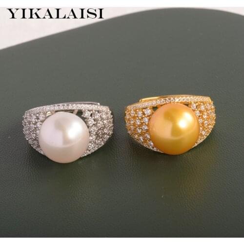 YIKALAISI 925 Sterling Silver Rings Jewelry For Women 11-12mm Oblate Natural Freshwater Pearl Rings 2021 Fine New Wholesales