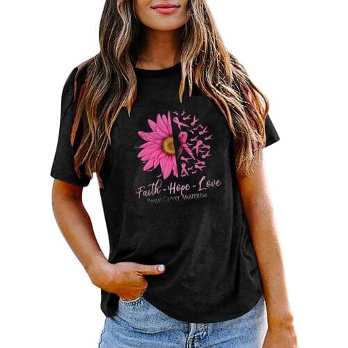 Women A1 Letter Printed Shirt T-Shirt Short Sleeve Tops Casual O Neck T Shirt Summer Breast Cancer Awareness Loose Tee